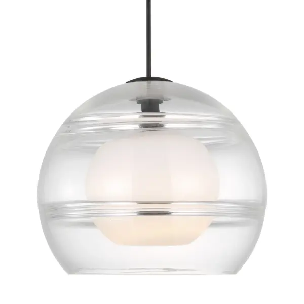 The Sedona pendant combines a sleek spherical exterior with artfully crafted interior glass bands that create captivating visual depth. Designer Sean Lavin's large-scale design makes a bold statement while the integrated LED provides warm, efficient illumination.