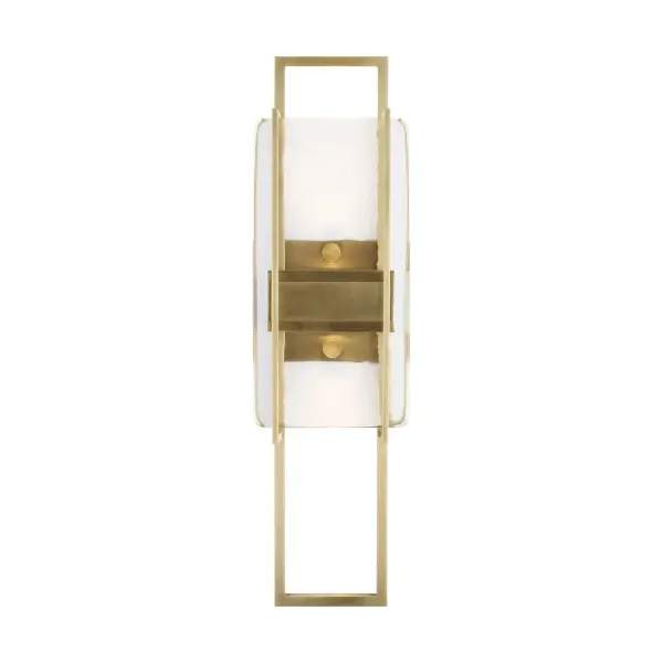 The Duelle LED Wall Sconce combines refined industrial design with warm, fluid lighting. Its pressed art glass and natural brass finish create sophisticated ambiance with concealed LED technology providing both uplight and downlight.