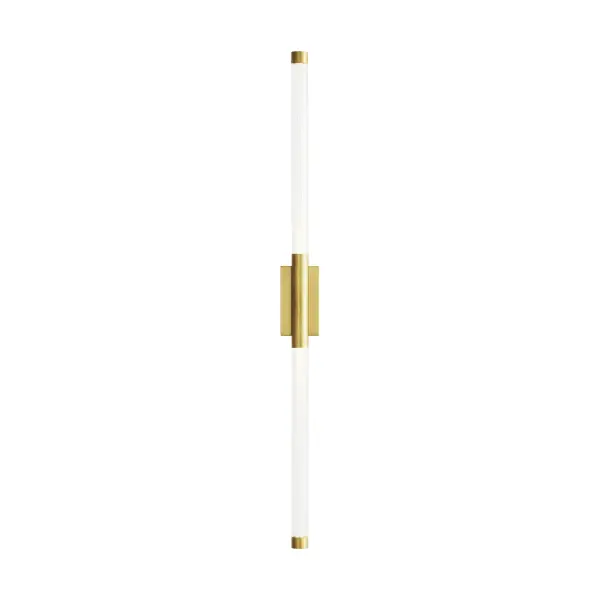 Kelly Wearstler's Phobos sconce delivers striking vertical drama through clean geometric forms and integrated LED technology. The 31.5-inch height creates bold architectural impact while natural brass finish adds warmth.