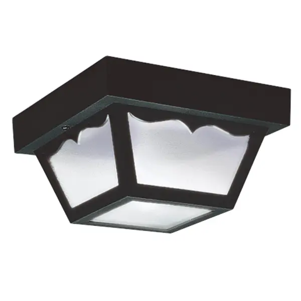 This compact 2-light flush mount delivers reliable outdoor illumination with a contemporary textured black finish. Perfect for covered porches, patios, and entryways where low-profile lighting is needed.