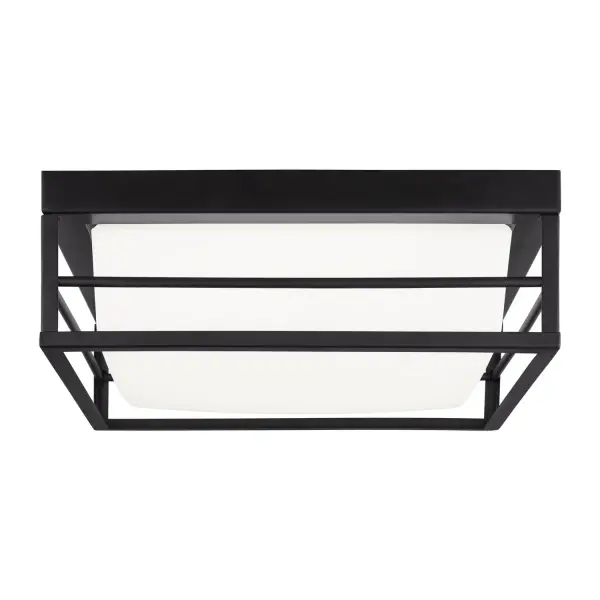 The Dearborn combines minimalist design with industrial edge through its open cage frame and integrated LED. The geometric metal frame in Midnight Black paired with etched opal glass creates ambient lighting perfect for contemporary spaces.