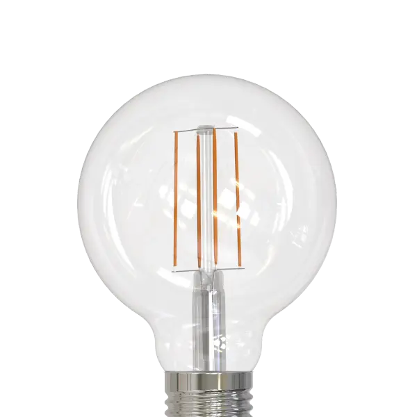 This 8.5W LED globe bulb delivers 800 lumens of warm 2700K light through a clear glass envelope, perfect for exposed bulb fixtures. Energy-efficient replacement for traditional 60W incandescent bulbs with E26 standard base.