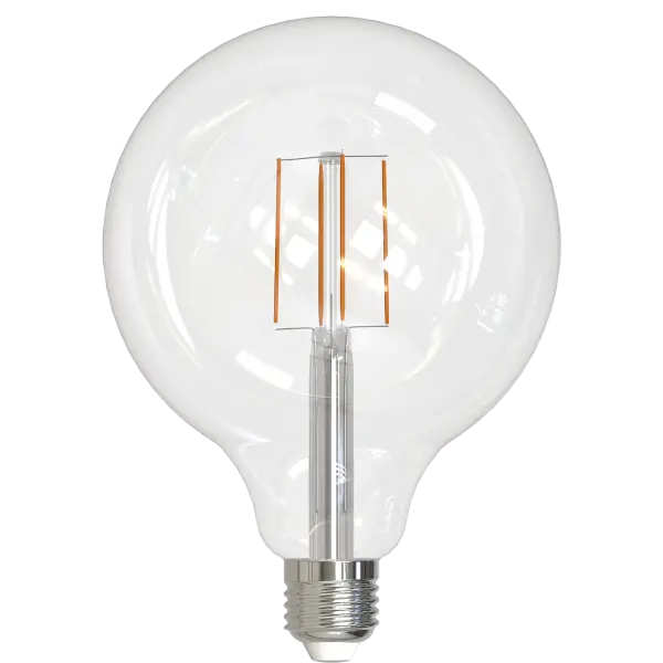 This 8.5W LED globe bulb delivers 800 lumens of warm 3000K light in a classic clear glass design. Energy-efficient replacement for traditional incandescent bulbs, compatible with standard E26 sockets.
