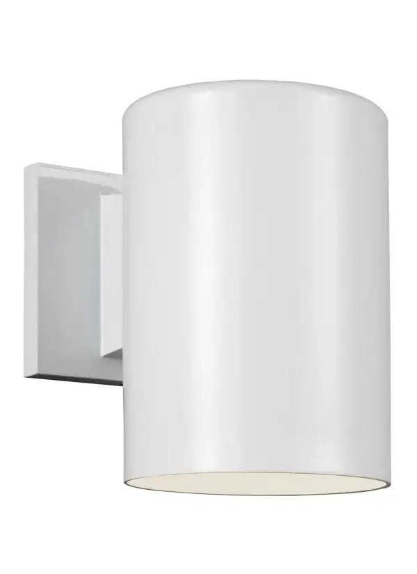 A sleek, energy-efficient outdoor wall lantern with integrated LED technology. The clean cylindrical design in white finish complements contemporary architecture while providing reliable wet-rated illumination.