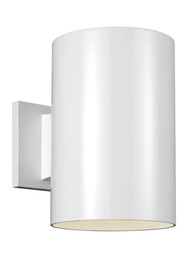 A sleek, energy-efficient outdoor wall lantern with integrated LED technology. The clean cylindrical design in white finish complements contemporary architecture while providing reliable wet-rated illumination.