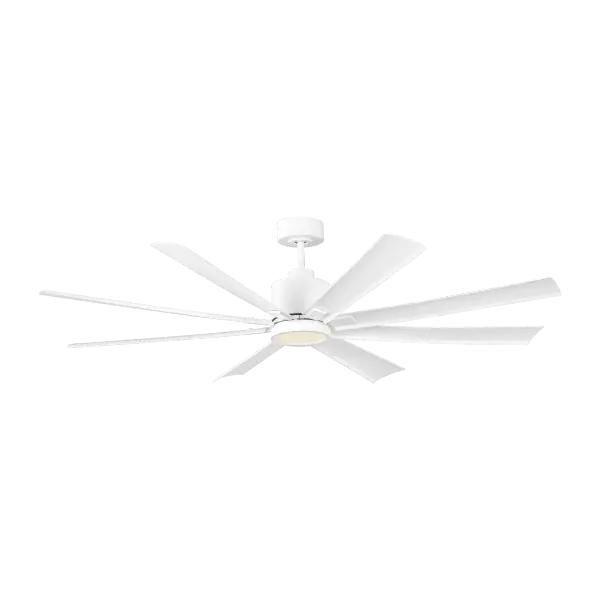 The Flera Smart combines sleek minimalist aesthetics with advanced smart technology, offering 6-speed control via remote or smartphone app. Its 65" span and integrated LED lighting make it ideal for large spaces.