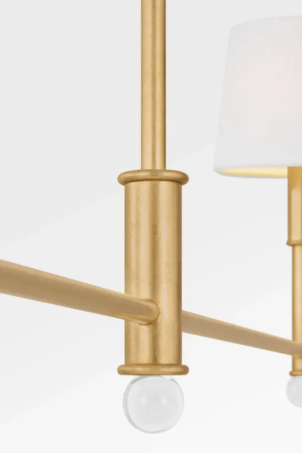 Alexa Hampton's Greard 55" Linear fixture combines refined simplicity with urban sophistication. Natural linen shades deliver balanced illumination while clear decorative ball accents add refined sparkle, making it perfect for modern dining rooms and kitchen islands. - alternate view