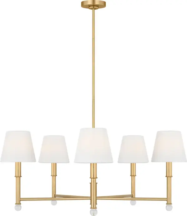 The Greard 33" Chandelier by Alexa Hampton delivers sophisticated elegance in a versatile mid-size format. Natural linen shades provide warm, diffused light while clear decorative ball details add subtle glamour. Perfect for intimate spaces.