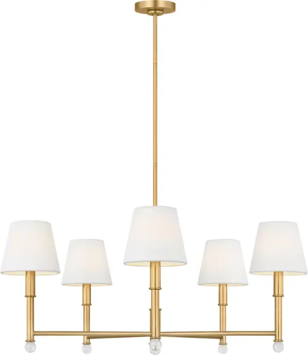 The Greard 33" Chandelier by Alexa Hampton delivers sophisticated elegance in a versatile mid-size format. Natural linen shades provide warm, diffused light while clear decorative ball details add subtle glamour. Perfect for intimate spaces. - alternate view