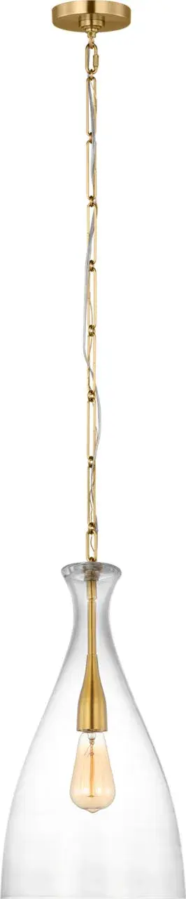 The Athena Small Pendant combines timeless burnished brass with clear glass for a refined look that works in traditional and contemporary settings. Its compact size makes it ideal for smaller spaces or multiples.
