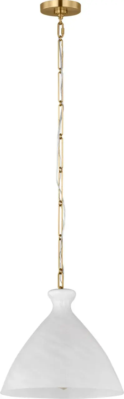 The Athena Medium Pendant combines classic elegance with contemporary appeal through its striated glass shade and burnished brass finish. Perfect for adding sophisticated lighting to dining areas and kitchen islands.