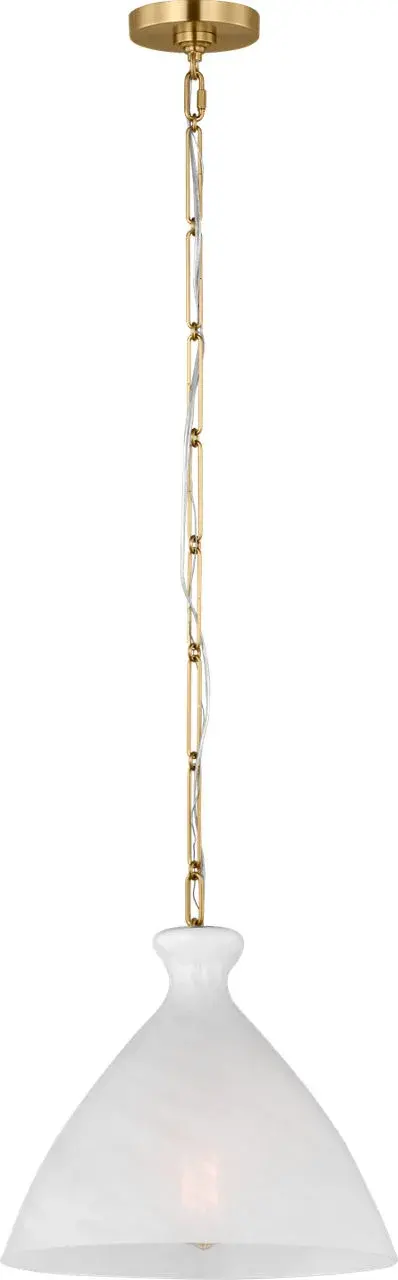 The Athena Medium Pendant combines classic elegance with contemporary appeal through its striated glass shade and burnished brass finish. Perfect for adding sophisticated lighting to dining areas and kitchen islands. - alternate view