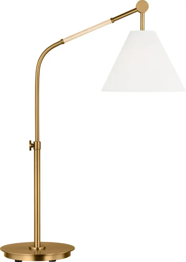 The Remy Large Task Table Lamp combines functional task lighting with elegant design. Its burnished brass finish adds warmth and sophistication to any workspace or reading area, while the adjustable design ensures optimal lighting placement.