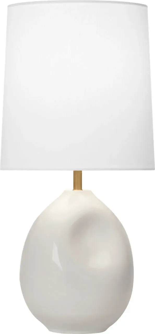 The Ulla Small Table Lamp features a distinctive dove grey crackle ceramic base that adds textural interest and coastal charm to any space. Its compact size makes it perfect for smaller surfaces while still providing ambient lighting. - alternate view