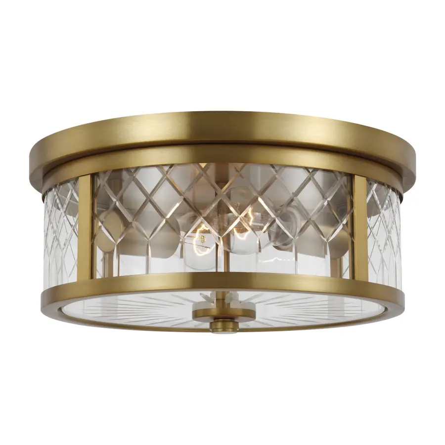 Alec Two Light Flush Mount in Burnished Brass