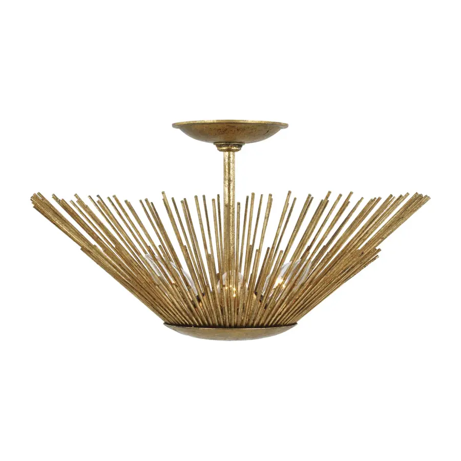 Alexa Hampton Helios Three Light Semi-Flush Mount in Antique Gild