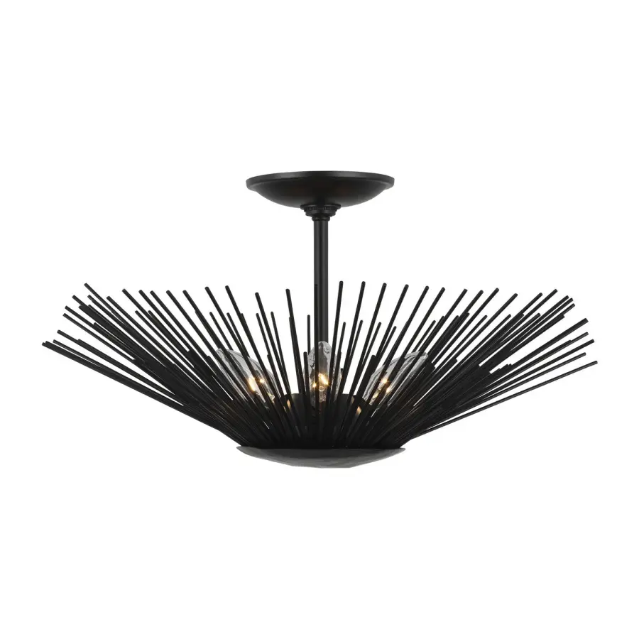 Helios Three Light Semi-Flush Mount in Aged Iron