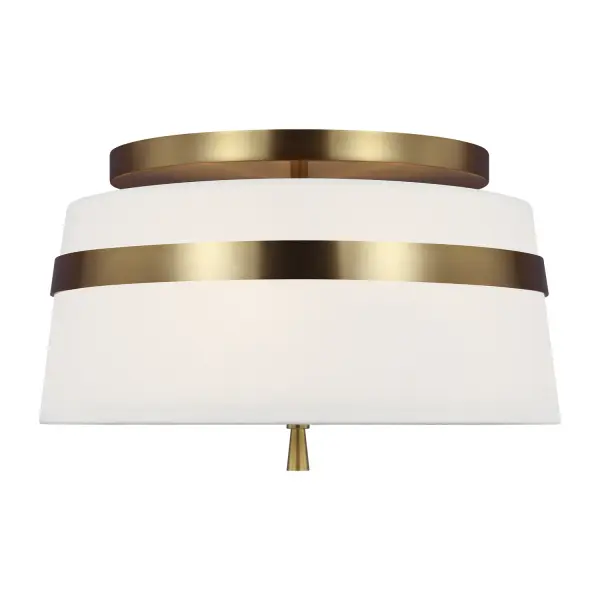 Alexa Hampton's Cordtlandt series delivers refined simplicity with its conical white linen shade and burnished brass finish. The optional metal band detail adds visual interest while maintaining clean lines suitable for traditional and contemporary spaces.