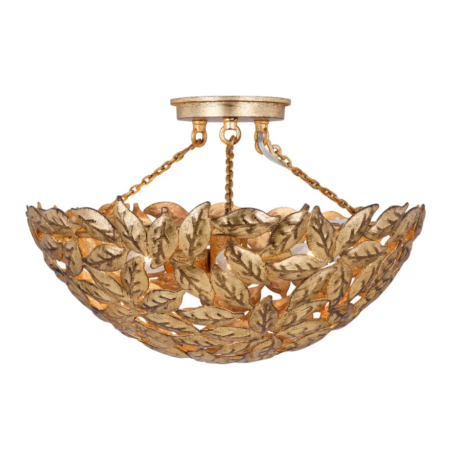 Kelan Three Light Semi Flush Mount in Antique Gild