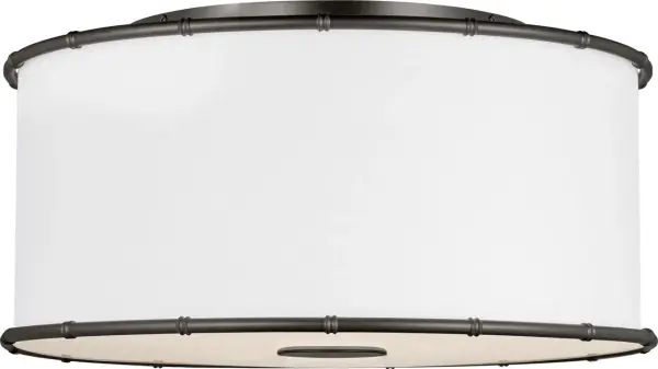 The Aldric Medium Flush Mount combines aged iron craftsmanship with a low-profile design perfect for spaces with standard ceiling heights. Its industrial aesthetic adds character while providing functional illumination. - alternate view