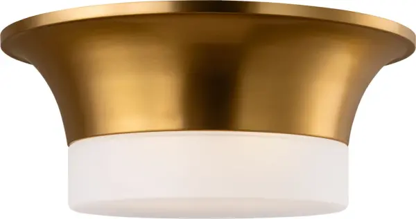 The Sina Medium Flush Mount combines warm burnished brass with clean contemporary lines, making it ideal for spaces with lower ceilings. Its versatile design works beautifully in both residential and commercial settings.