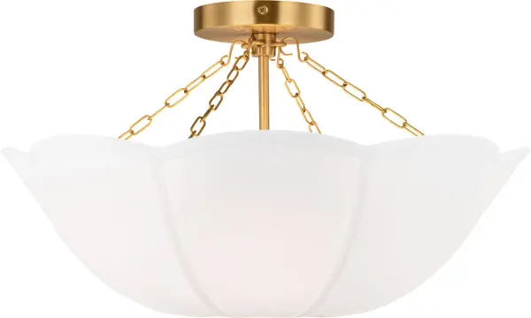The Stassi Medium Semi Flush Mount combines transitional elegance with practical functionality. Its burnished brass finish adds warmth while the semi-flush design works perfectly in spaces with standard ceiling heights. - alternate view
