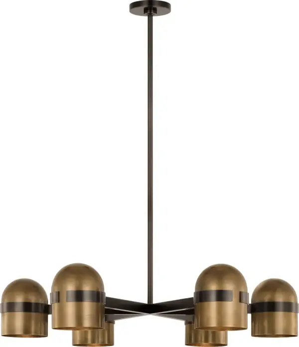 The Octavia Large Chandelier combines blackened bronze and bright worn brass finishes for a striking transitional design. With integrated 2700K LED and 90 CRI, it delivers warm, color-accurate illumination perfect for dining and entertaining spaces.