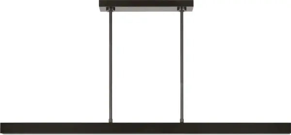 The Maybeck 48" Linear Chandelier combines contemporary design with advanced lighting technology. Featuring 2700K-1800K warm dimming and 90 CRI, it delivers exceptional color rendering and ambiance control in a weathered dark bronze finish. - alternate view