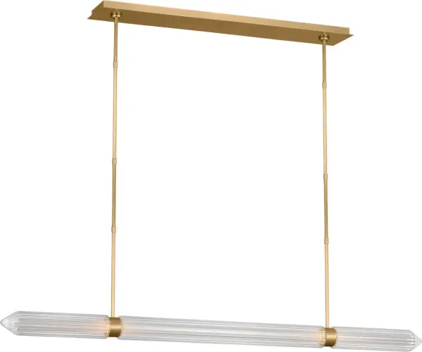 The Langston combines minimalist brass structure with uniquely pointed crystal elements for a sophisticated linear chandelier. Designed by AvroKO, it balances elegant past forms with organic natural inspiration. - alternate view