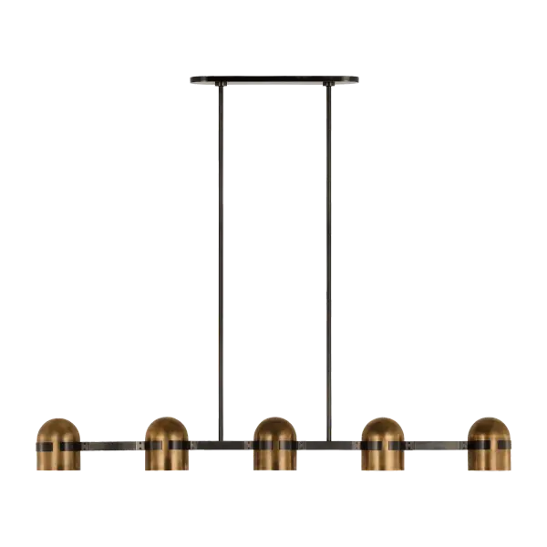 The Octavia X-Large Linear Chandelier combines blackened bronze and bright worn brass in a sophisticated contemporary design. Its generous scale and warm 2700K LED lighting make it perfect for large dining rooms and open-concept spaces.