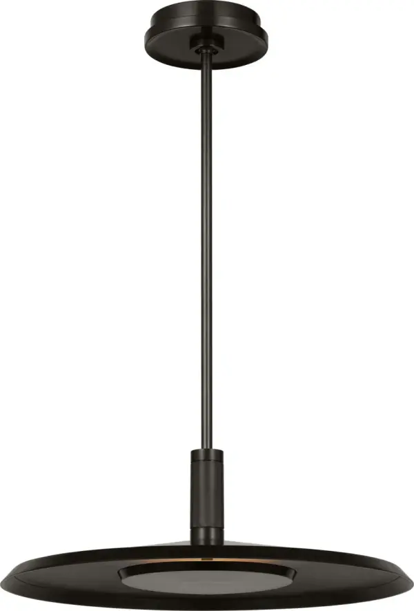 The Saucer Large Pendant combines contemporary design with premium LED technology, featuring a distinctive saucer-shaped profile in Dark Bronze. High CRI 90 ensures exceptional color rendering with warm 2700K light.