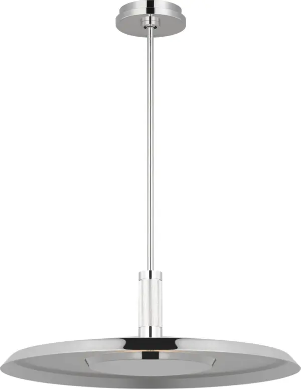 The Saucer Large Pendant combines clean modern lines with a sophisticated polished nickel finish. Its generous size makes a statement while the saucer-shaped design provides excellent ambient lighting with high-quality 2700K LED.