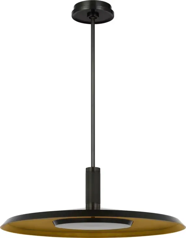 The Saucer X-Large Pendant combines dramatic scale with refined metalwork in dark bronze and darkened brass. Its generous proportions and warm 2700K LED lighting create an inviting focal point for large dining spaces and grand interiors.
