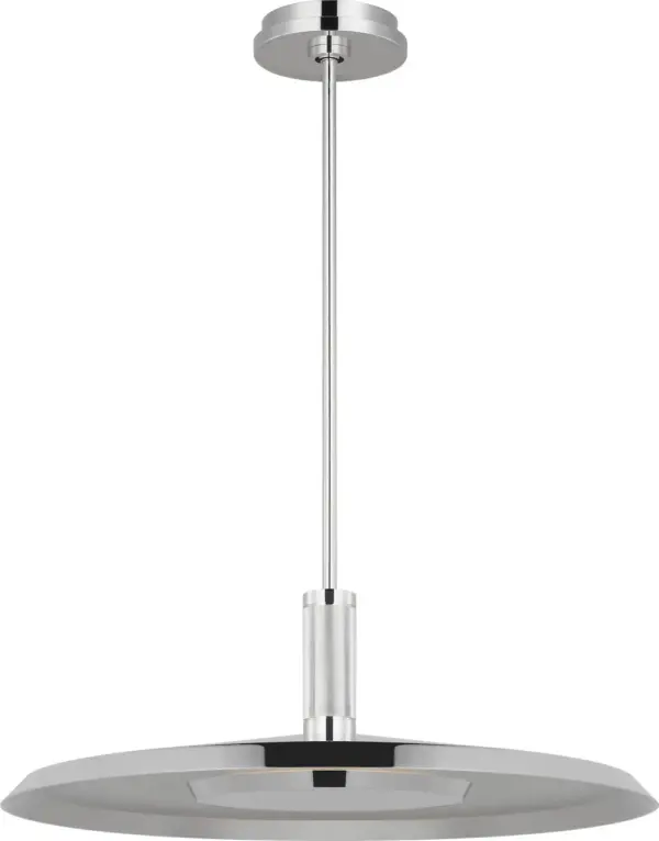 The Saucer X-Large Pendant combines dramatic scale with sophisticated polished nickel finish. Its distinctive saucer silhouette creates a bold focal point while the 2700K warm LED and 90 CRI ensure exceptional light quality for any space.