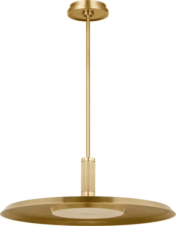 This extra-large saucer pendant delivers dramatic visual impact with its expansive profile and warm natural brass finish. The 2700K LED provides inviting ambient light while the 90 CRI ensures excellent color rendering.