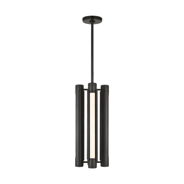 The Capa 24" Pendant by AvroKo makes a bold statement with its innovative structural design, combining cylindrical and rectangular forms for visual drama. High CRI and warm dimming create exceptional ambiance.