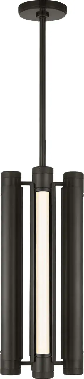 The Capa 24" Pendant by AvroKo makes a bold statement with its innovative structural design, combining cylindrical and rectangular forms for visual drama. High CRI and warm dimming create exceptional ambiance. - alternate view