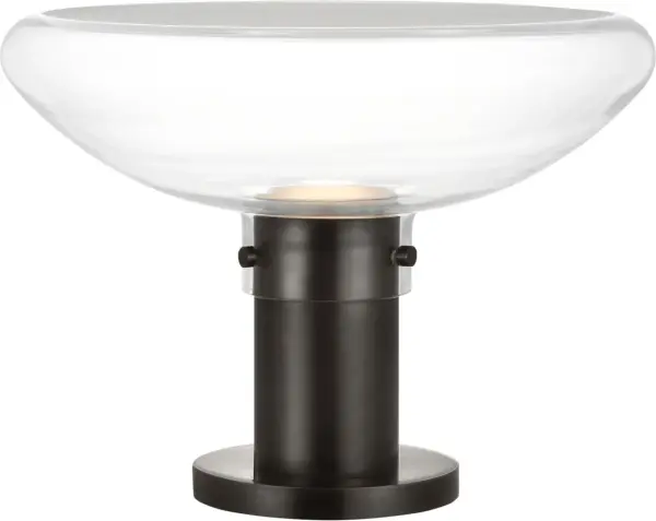 The Morgan 16" table lamp combines burnished bronze metalwork with clear glass for a sophisticated look. Features advanced 2700K-1800K warm dimming and 90 CRI for exceptional light quality and ambiance control. - alternate view