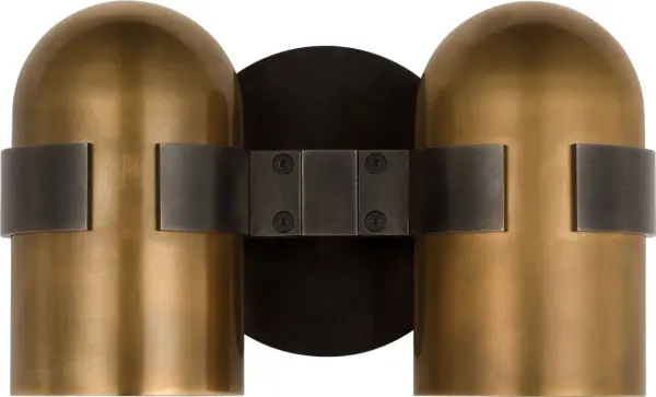 The Octavia Medium Sconce combines blackened bronze and bright worn brass finishes for a striking transitional aesthetic. With 2700K warm LED and 90 CRI, it delivers exceptional color rendering perfect for residential and hospitality settings. - alternate view