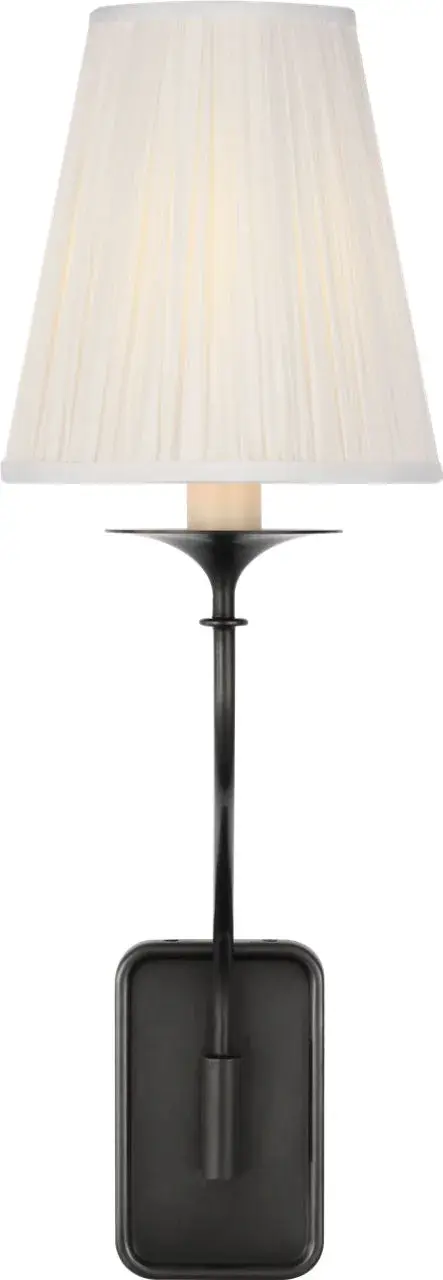 Knox 19" Single Sconce in Bronze with Silk Pleated Shade - Image 2