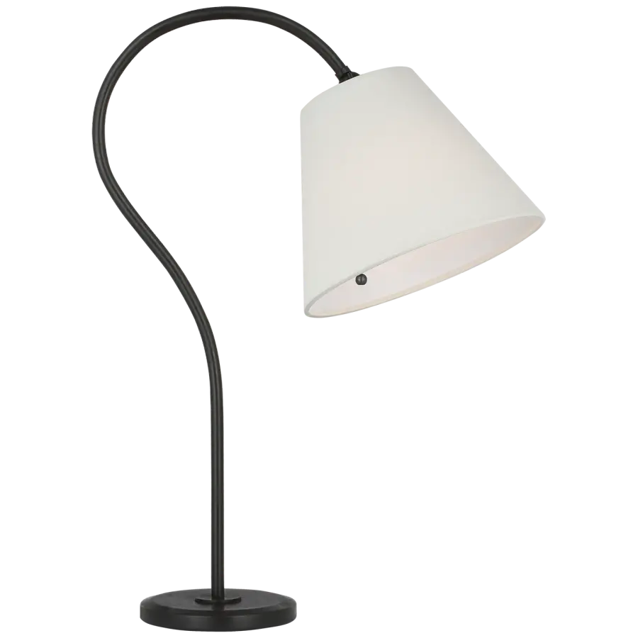 Dume 24" Arched Table Lamp in Aged Iron with Linen Shade - Image 1