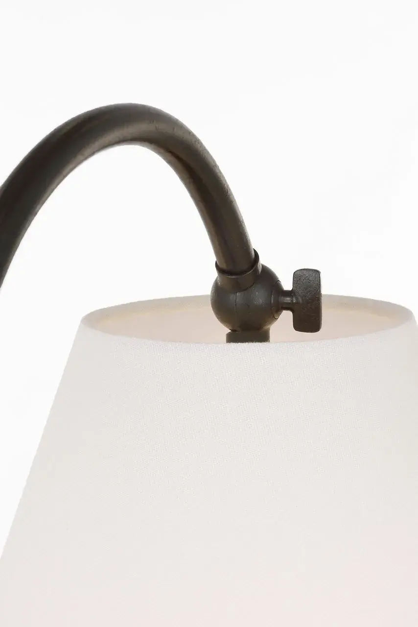 Dume 24" Arched Table Lamp in Aged Iron with Linen Shade - Image 2