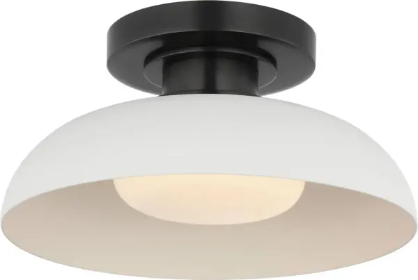 The Cyrus 8" flush mount combines bronze and matte white finishes with white glass for a refined, low-profile lighting solution. Perfect for spaces with standard ceiling heights where style meets function.