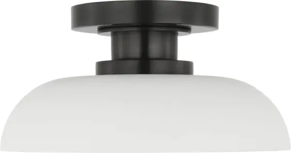 The Cyrus 8" flush mount combines bronze and matte white finishes with white glass for a refined, low-profile lighting solution. Perfect for spaces with standard ceiling heights where style meets function. - alternate view