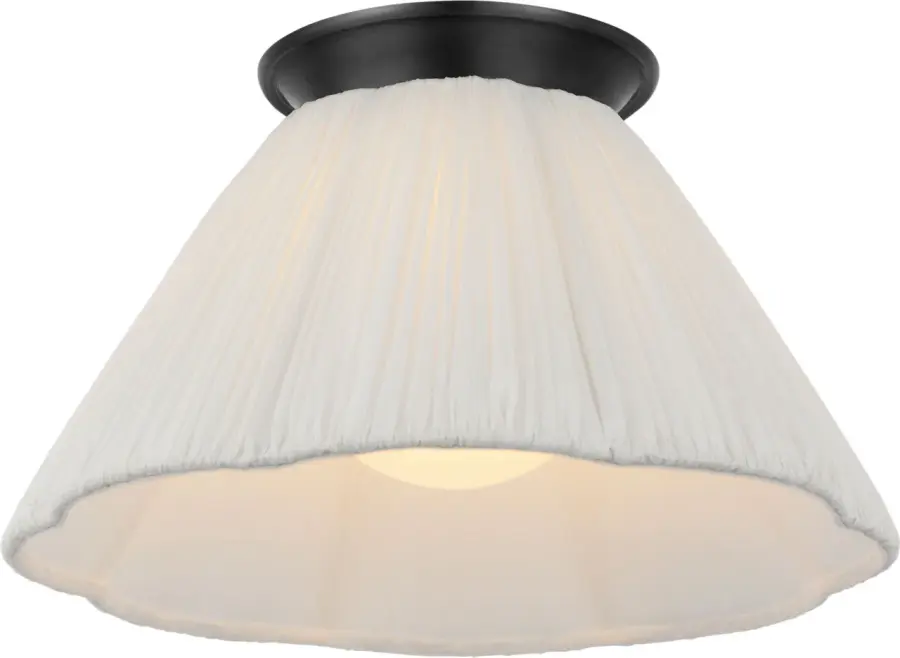 Bradley 12" Flush Mount in Bronze with Scalloped Silk Pleated Shade - Image 1