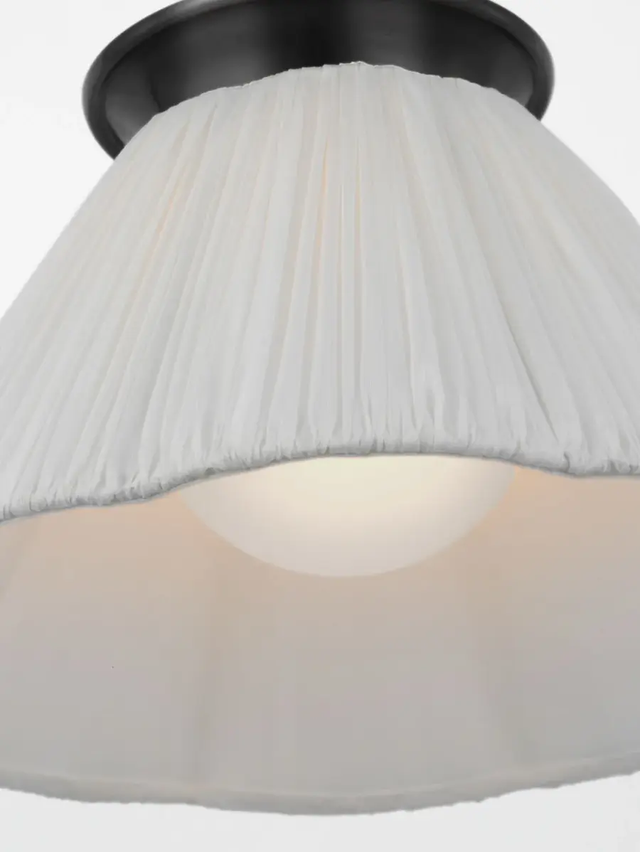 Bradley 12" Flush Mount in Bronze with Scalloped Silk Pleated Shade - Image 4