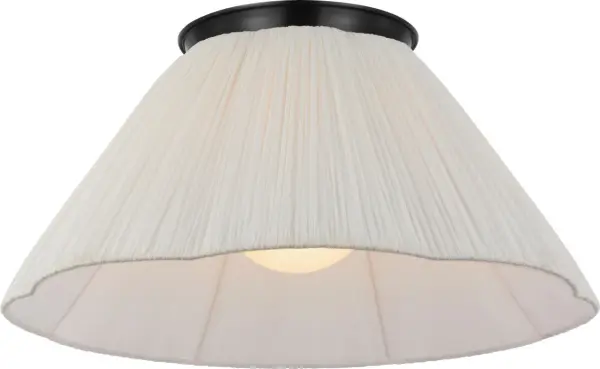 The Bradley flush mount combines traditional elegance with practical ceiling-hugging design. Its 24-inch diameter and scalloped silk pleated shade create sophisticated ambient lighting perfect for bedrooms and living spaces.