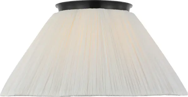 The Bradley flush mount combines traditional elegance with practical ceiling-hugging design. Its 24-inch diameter and scalloped silk pleated shade create sophisticated ambient lighting perfect for bedrooms and living spaces. - alternate view