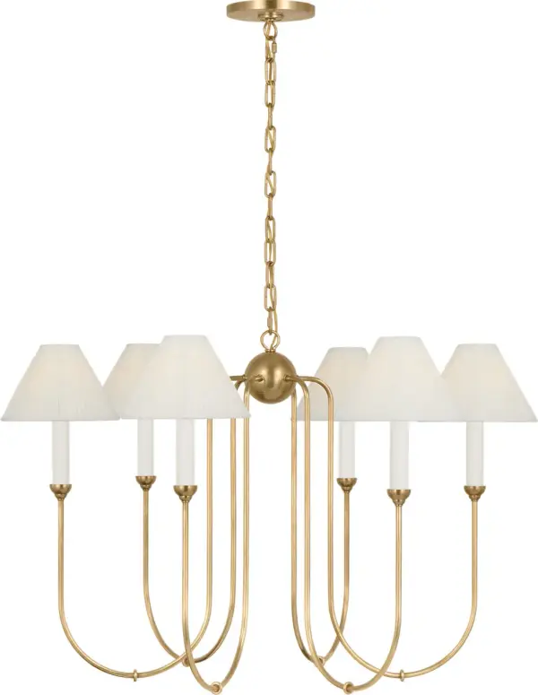 Ingela 36" Chandelier in Hand-Rubbed Antique Brass with Silk Pleat Shades - Image 1