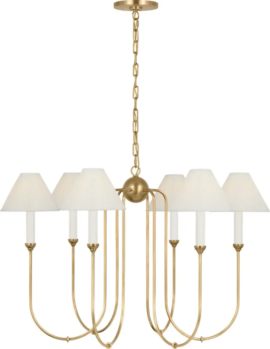 Ingela 36" Chandelier in Hand-Rubbed Antique Brass with Silk Pleat Shades - Image 1
